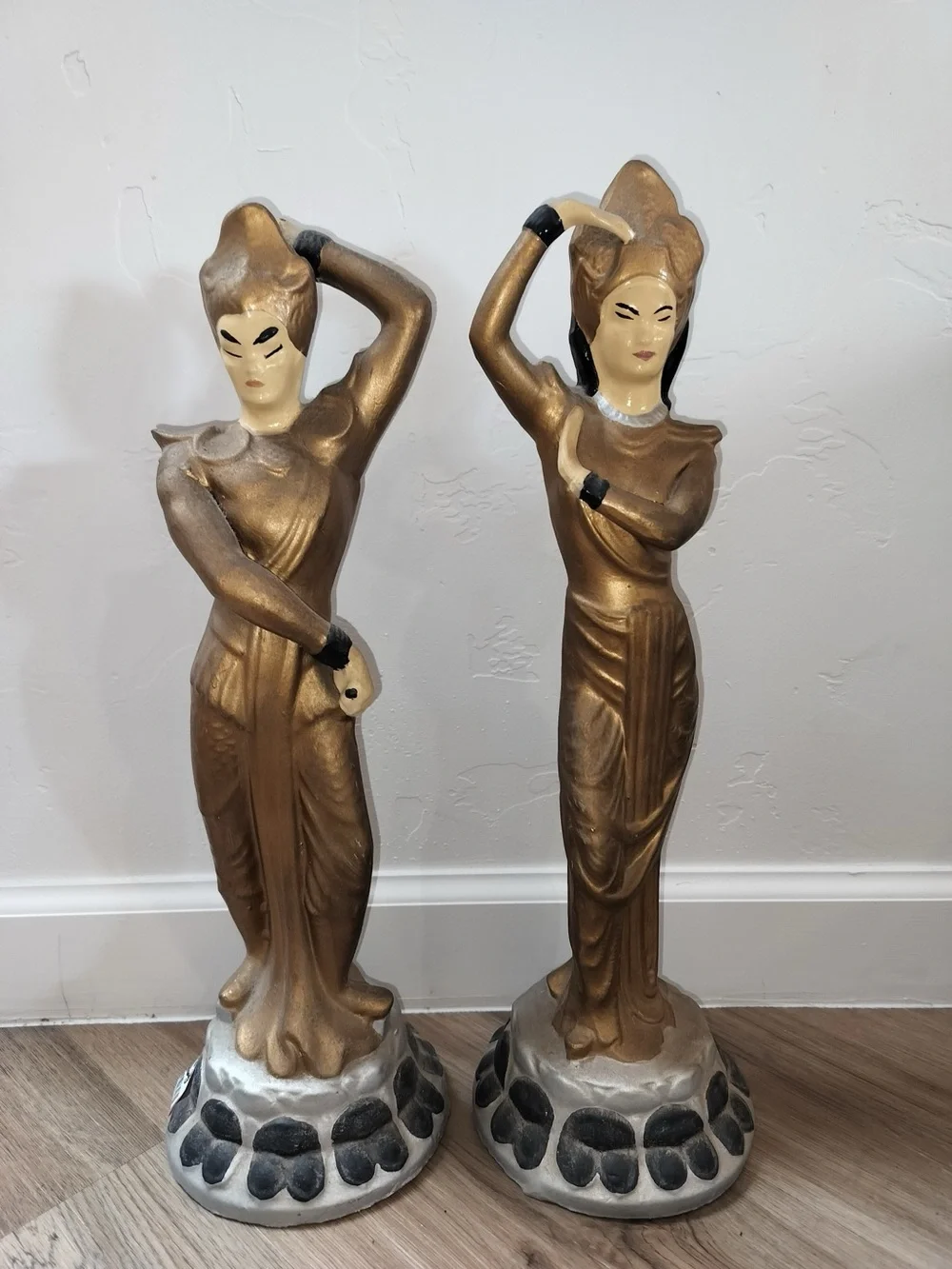 VTG 1950s Mid Century Balinese Dancer Figurines Pair Gold 17